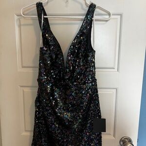 Lulus Partying All Night Black Multi Sequin Tulip Mini Dress